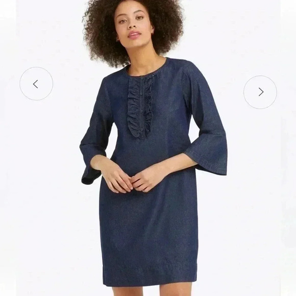 DraperJames Chambray Ruffle Shift Dress Sz 8 - Picture 1 of 14